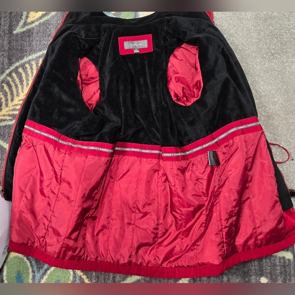 Liz Claiborne S Winter Coat Faux Layered Vest Fleece Drawstring Red Wine - Picture 8 of 12